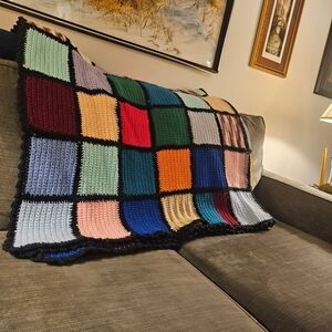 Handmade‎ , Crocheted, Multicolor Patchwork Knit Throw Blanket